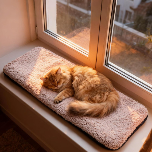 Cat window sill mat with - cat,