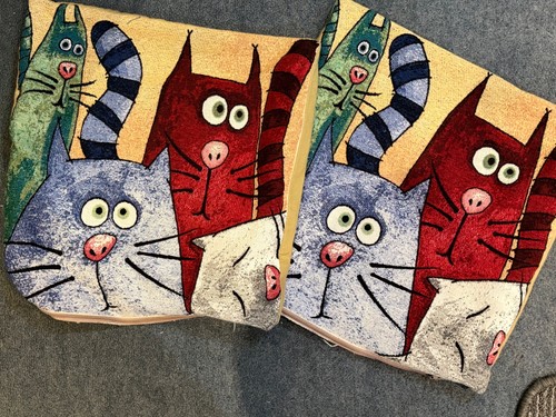 Pair cat tapestry cushion - cat,
