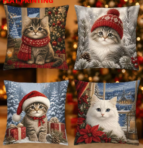 Set cat christmas - christmas, cushion