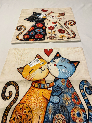 Cat print cotton cushion - print,
