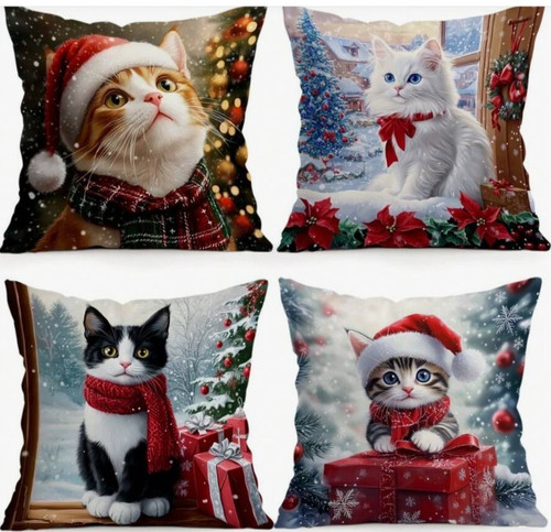 Set cat christmas cushion - set, 4