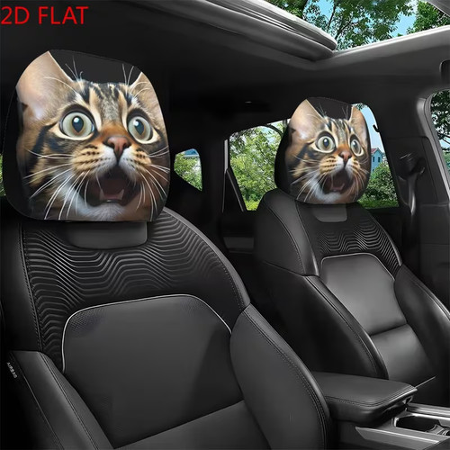 2pcs shocked cat print car - 2pcs,