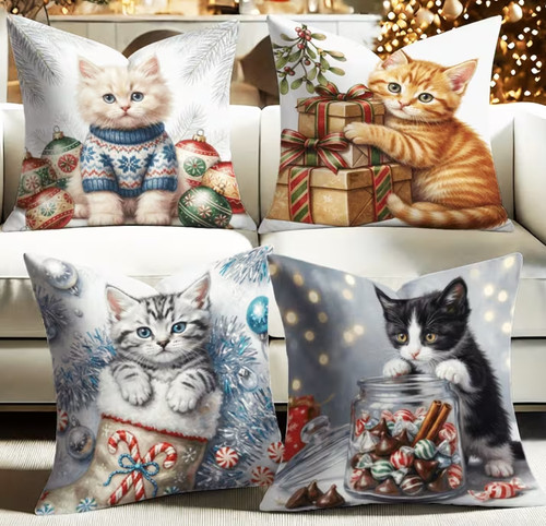 Set cat christmas cushion - cat,